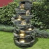 Gartenbrunnen Inkl. Pumpe & Licht, Echtholzoptik, 78 X 78 X 147 Cm -Gartenprodukte 0980500036 Polyresin Brunnen inkl Pumpe und Licht 84957