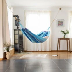 LA SIESTA Hängematte 'Modesta', Lagoon, Single - L 300 X B 140 Cm -Gartenprodukte 3940200328 Single Haengematte Modesta Lagoon Bio Baumwolle 2 106085