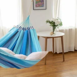 LA SIESTA Hängematte 'Modesta', Lagoon, Single - L 300 X B 140 Cm -Gartenprodukte 3940200328 Single Haengematte Modesta Lagoon Bio Baumwolle 5 106086