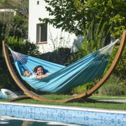 LA SIESTA Hängematte 'Modesta', Azure, Doppel - L 350 X B 160 Cm -Gartenprodukte 3940200337 Doppel Haengematte Modesta Azure Bio Baumwolle 3 106111