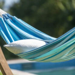 LA SIESTA Hängematte 'Modesta', Azure, Doppel - L 350 X B 160 Cm -Gartenprodukte 3940200337 Doppel Haengematte Modesta Azure Bio Baumwolle 4 106112