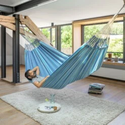 LA SIESTA Hängematte 'Modesta', Azure -Gartenprodukte 3940200344 Kingsize Haengematte Modesta Azure Bio Baumwolle 3 106133